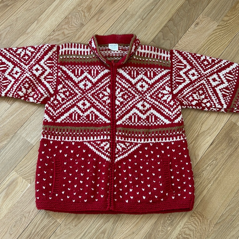 Coraza Crafts Womens red Hand Knit Equador Full Zip Cardigan w/ Pockets-…